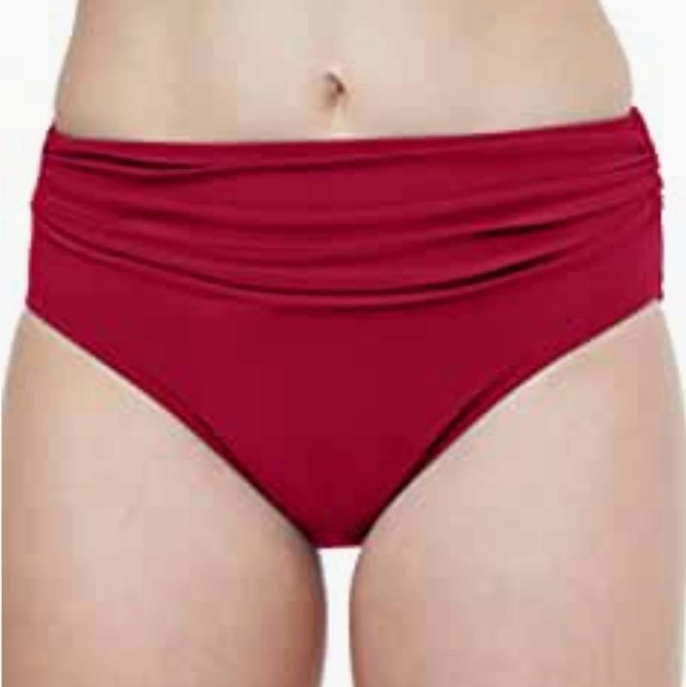 Profile by Gottex Ruched High Waist Swimsuit Bottom in Bel Air Paprika Size 16 #